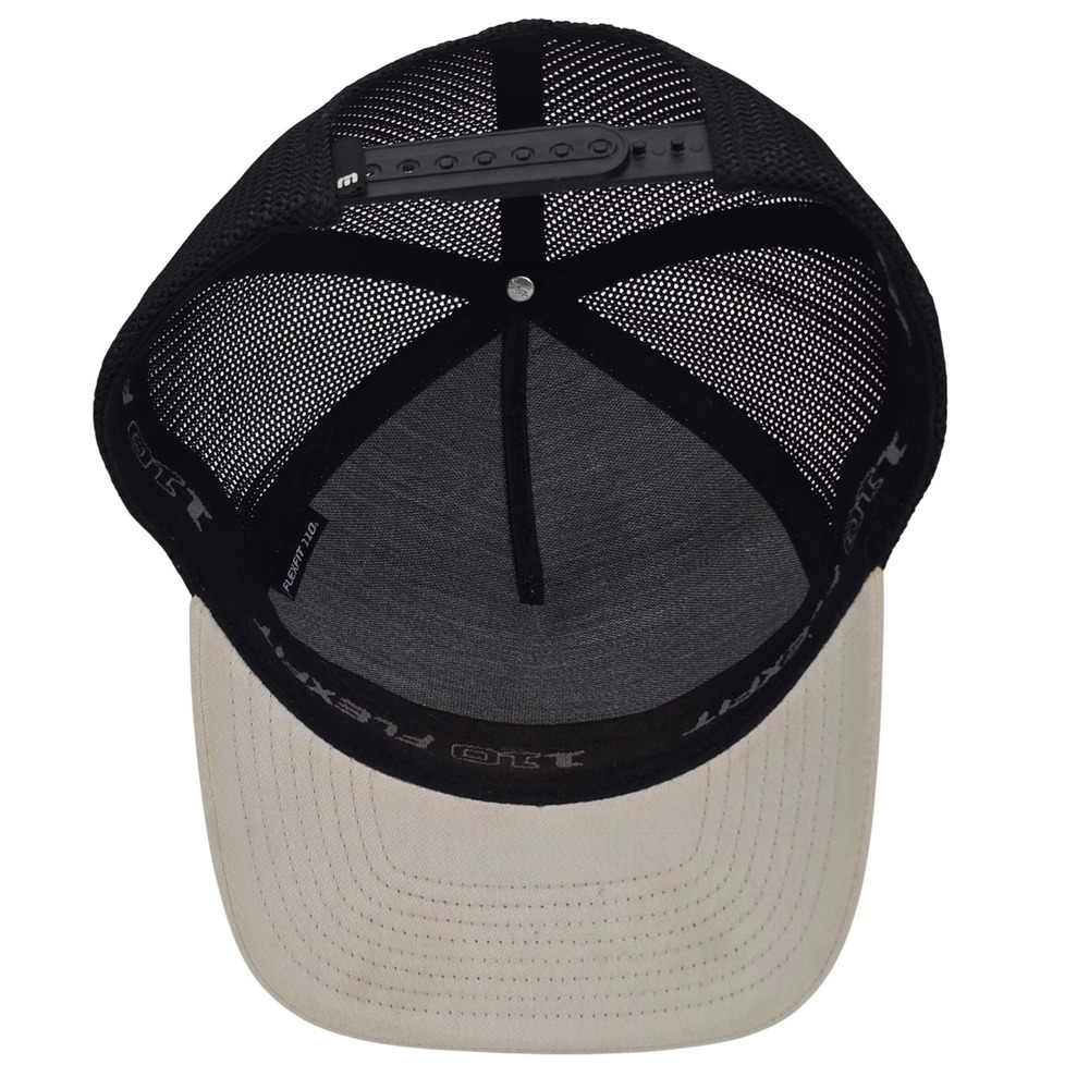 Travis Mathew Golf Hat Trucker Cap Flexfit 110 Snapback Striped Mesh Cream Black - Picture 5 of 7